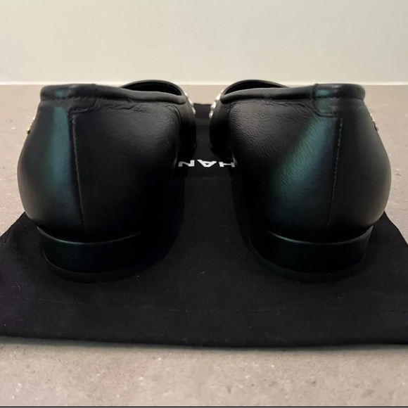 CHANEL Lambskin Grosgrain Pearl Cap Toe Ballerina Flats Black Size 38 - Picture 10 of 14